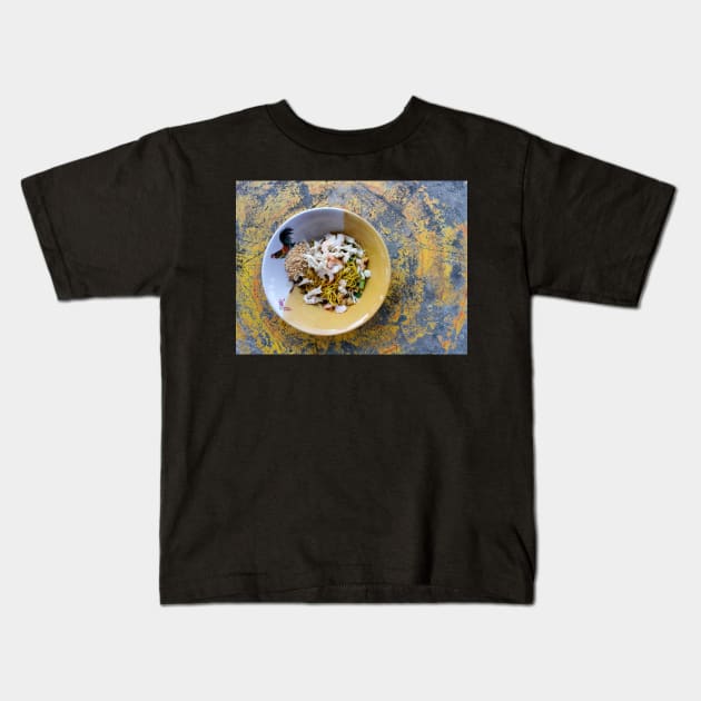 Thai street food. Asian yellow egg noodle with chicken and shrimp Kids T-Shirt by Nalidsa